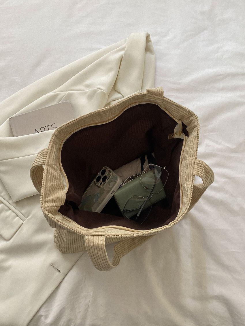 Letter Patch Detail Shoulder Tote Bag