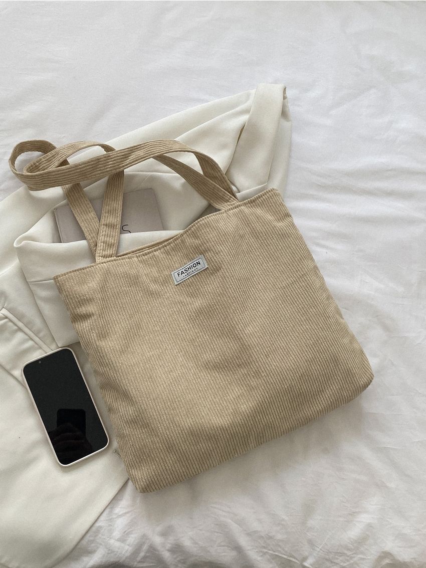 Letter Patch Detail Shoulder Tote Bag