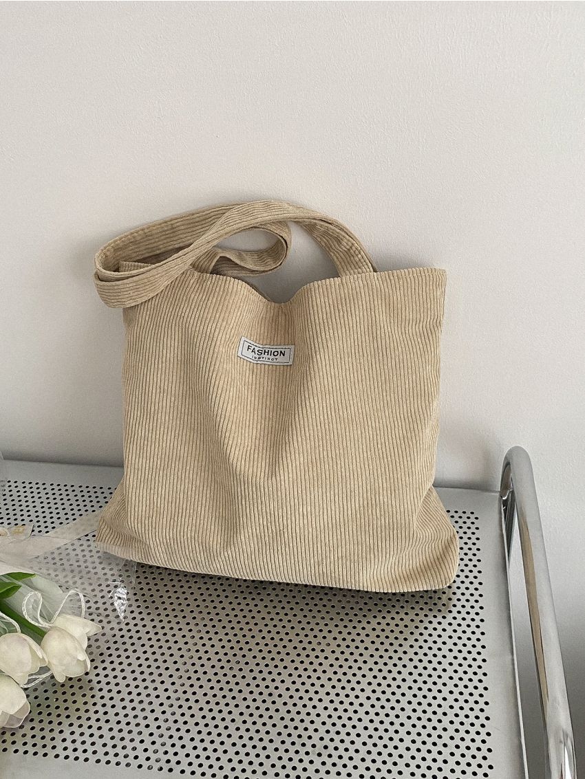 Letter Patch Detail Shoulder Tote Bag