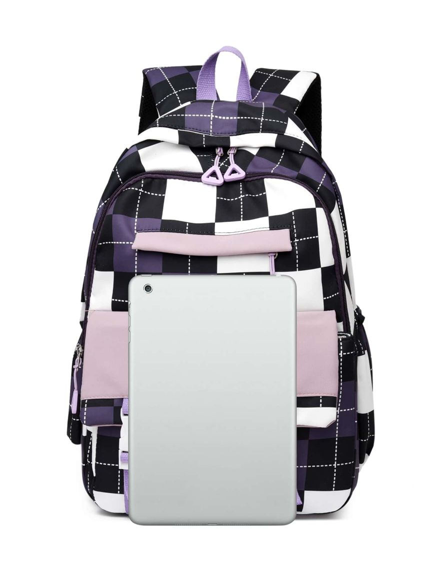 Plaid Print Release Buckle Decor Functional Backpack
