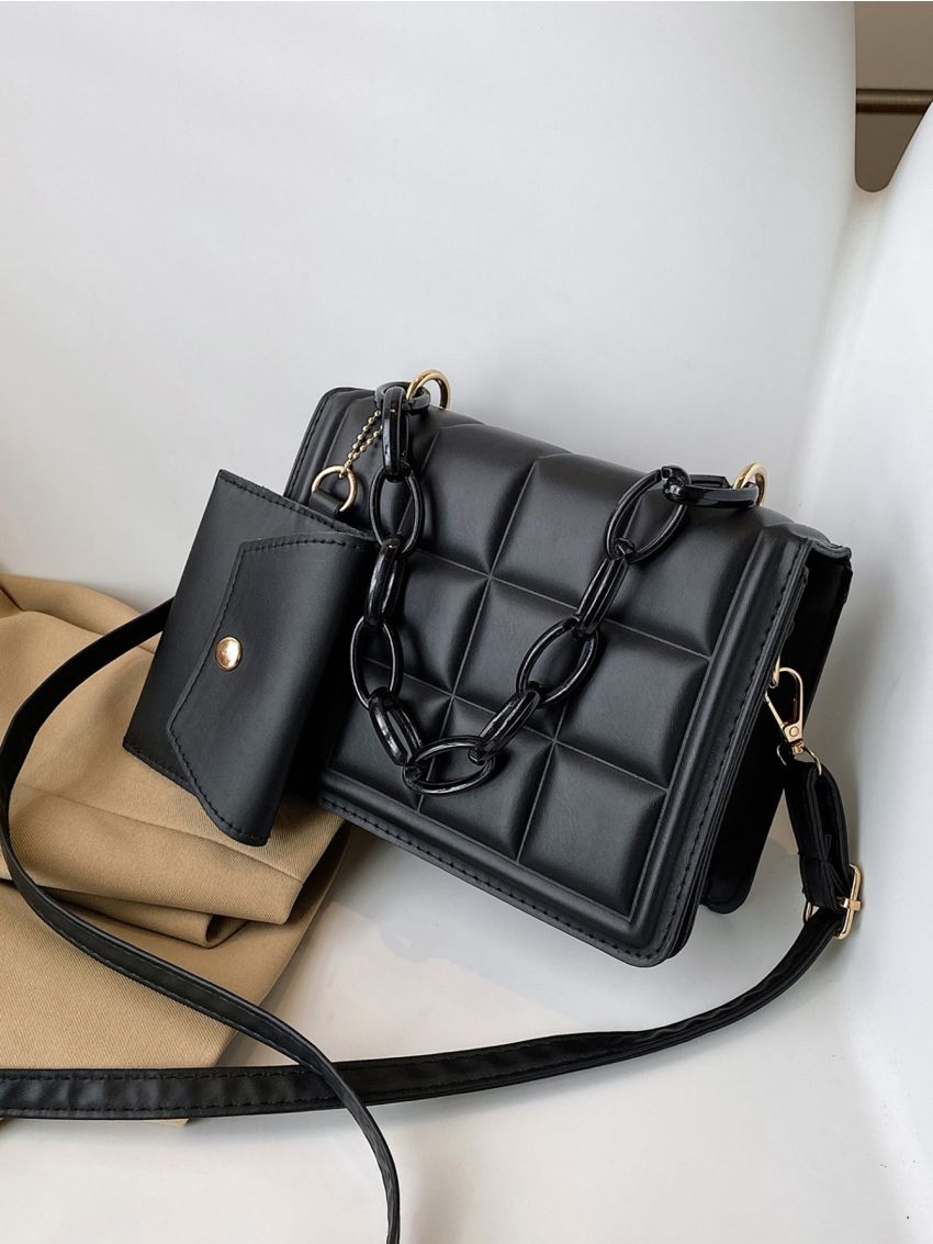 Chain Decor Flap Square Bag With Coin Purse