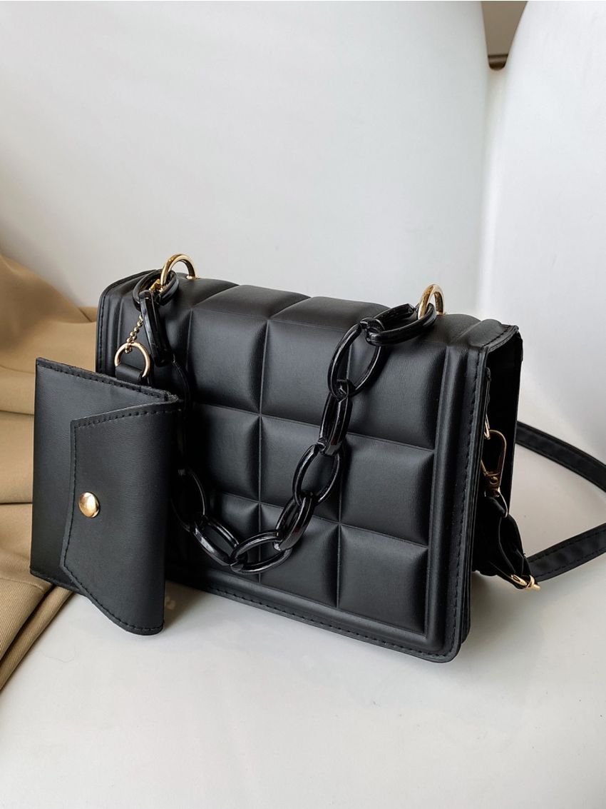 Chain Decor Flap Square Bag With Coin Purse