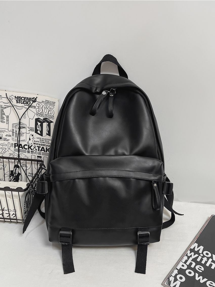 Minimalist Double Zipper Decor Backpack