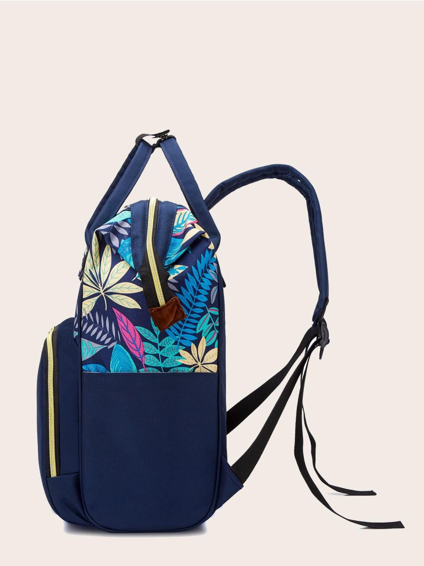 Colorful Leaf Print Pocket Front Backpack