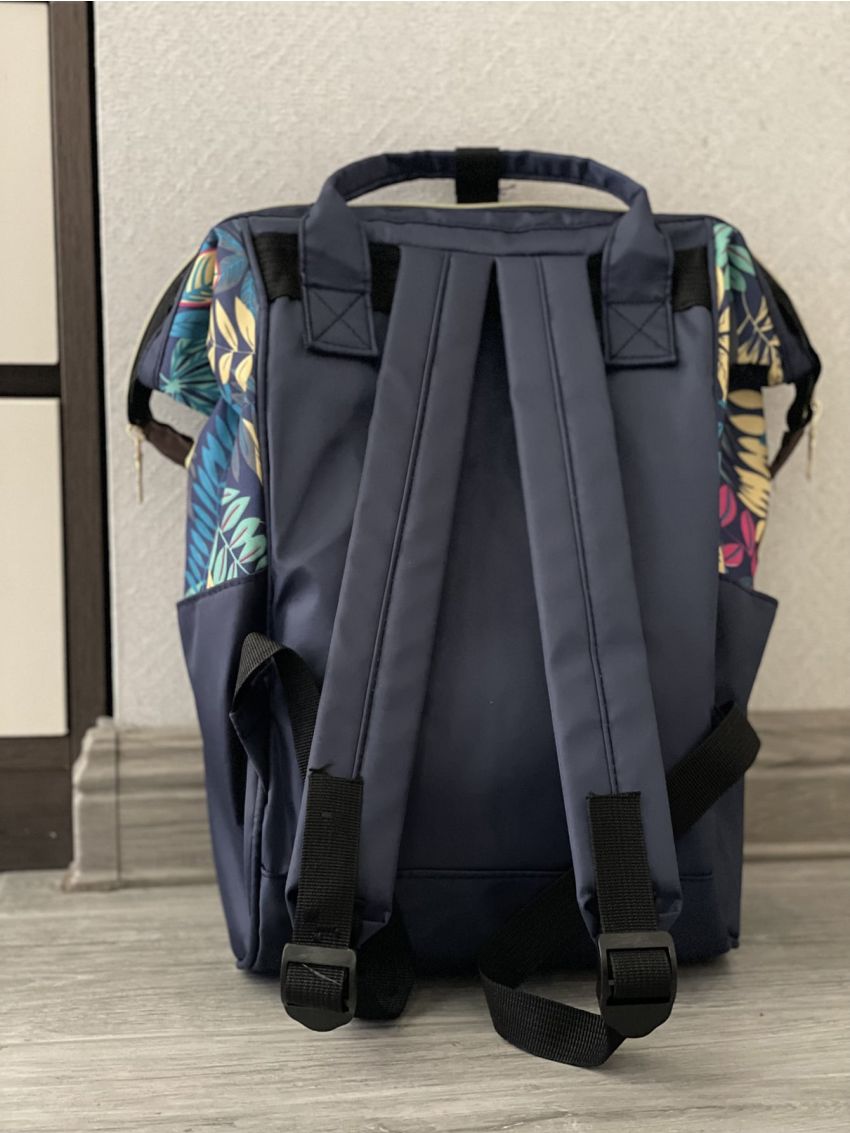 Colorful Leaf Print Pocket Front Backpack