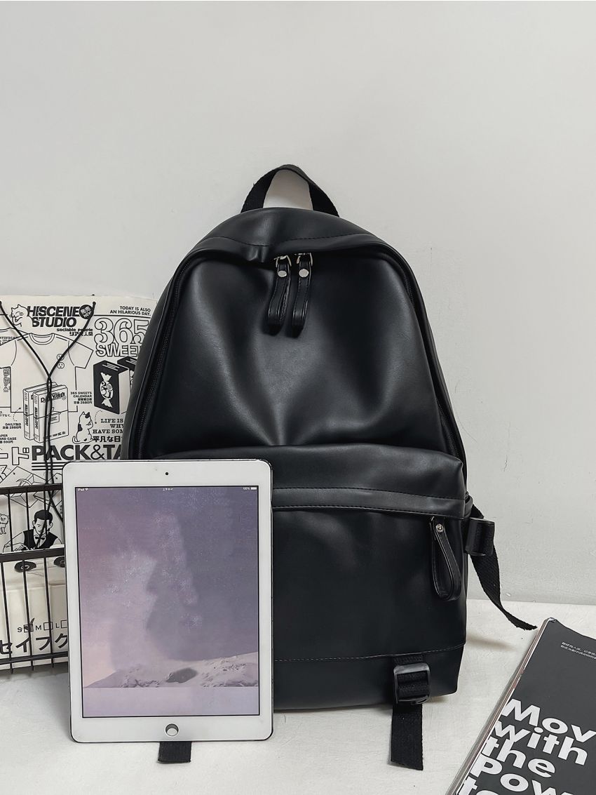 Minimalist Double Zipper Decor Backpack