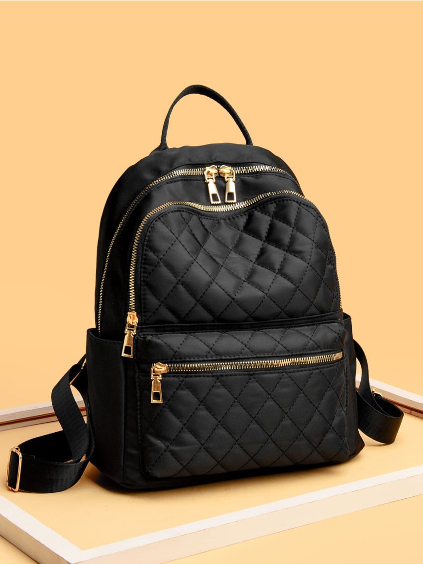 Quilted Pattern Pocket Front Backpack
