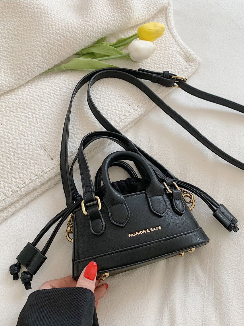 Mini Letter Graphic Drawstring Design Double Handle Satchel Bag