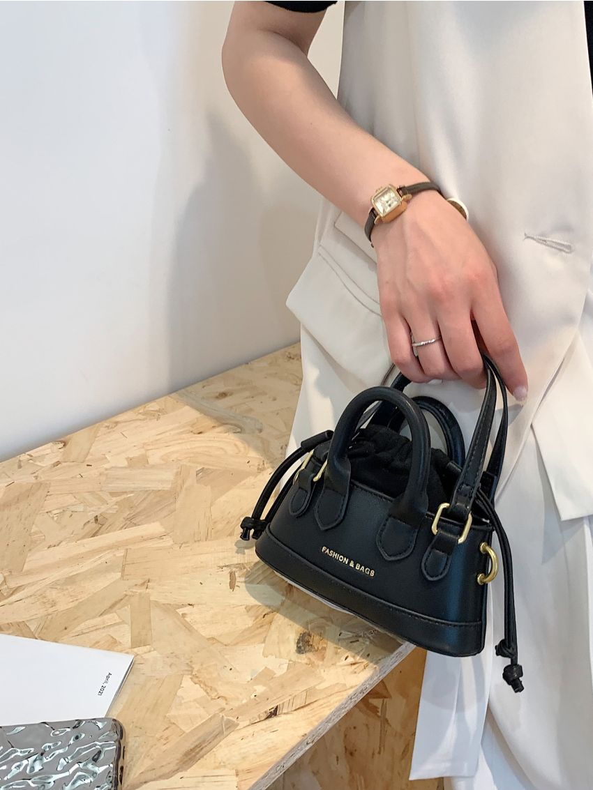 Mini Letter Graphic Drawstring Design Double Handle Satchel Bag