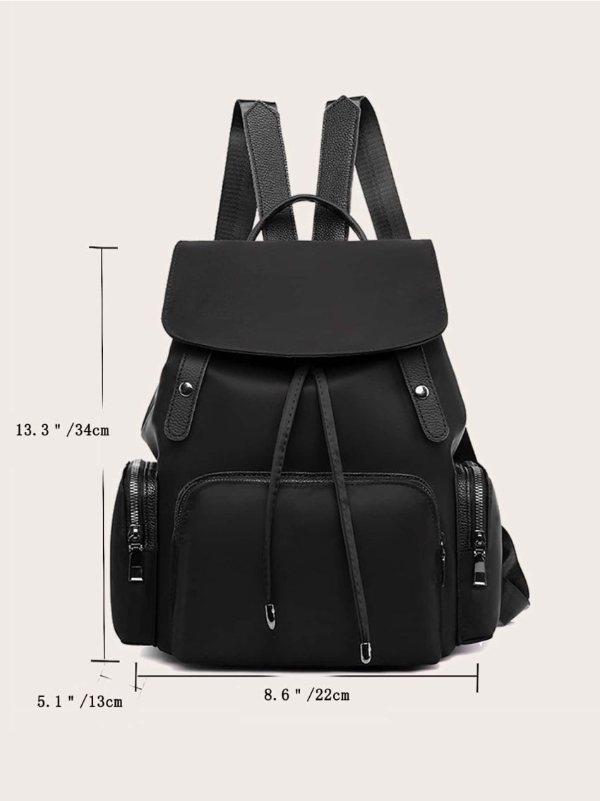Minimalist Drawstring Decor Flap Backpack