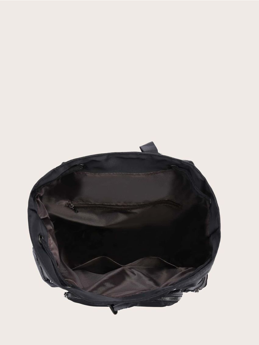 Minimalist Drawstring Decor Flap Backpack