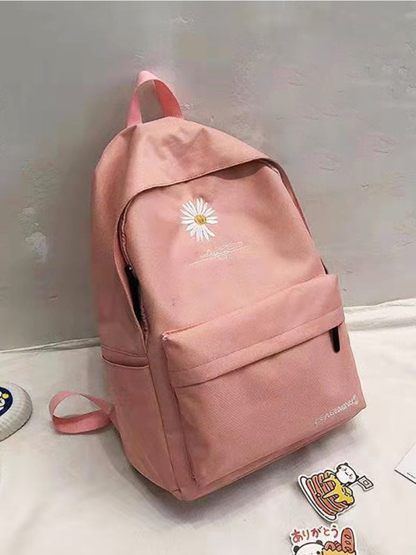 Daisy Embroidered Pocket Front Backpack