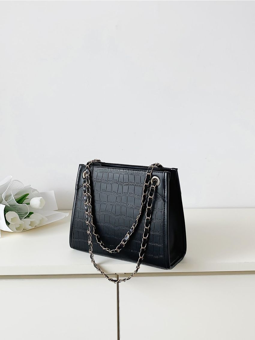 Two Tone Crocodile Embossed Shoulder Tote Bag