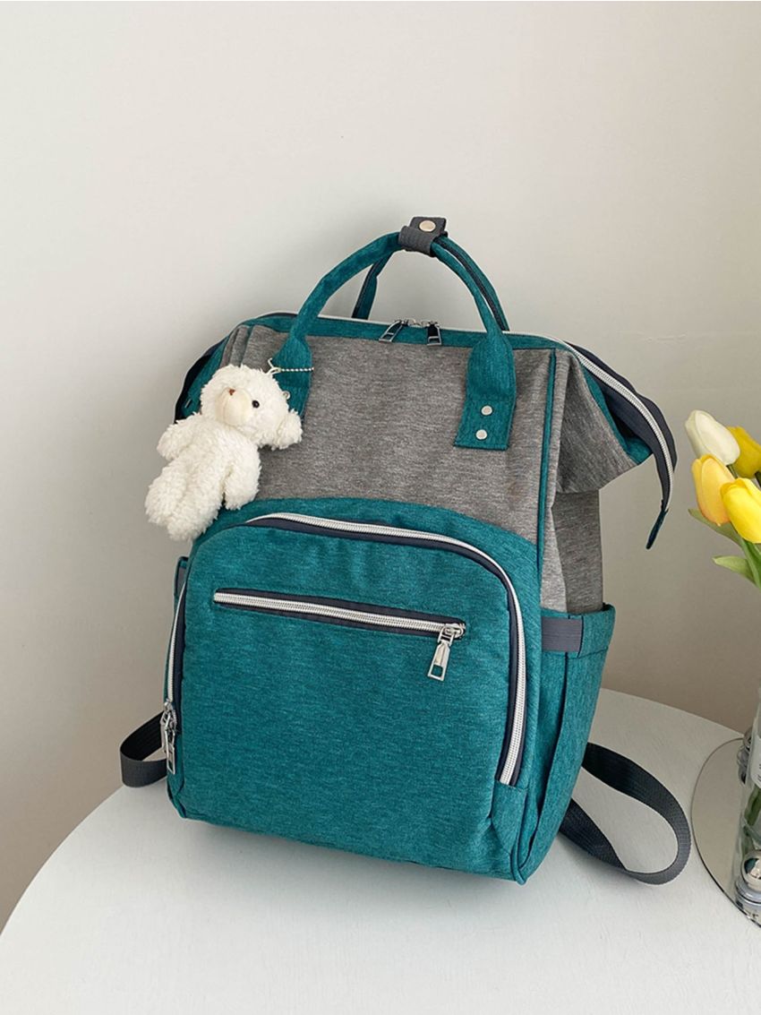Colorblock Functional Backpack With Bag Charm