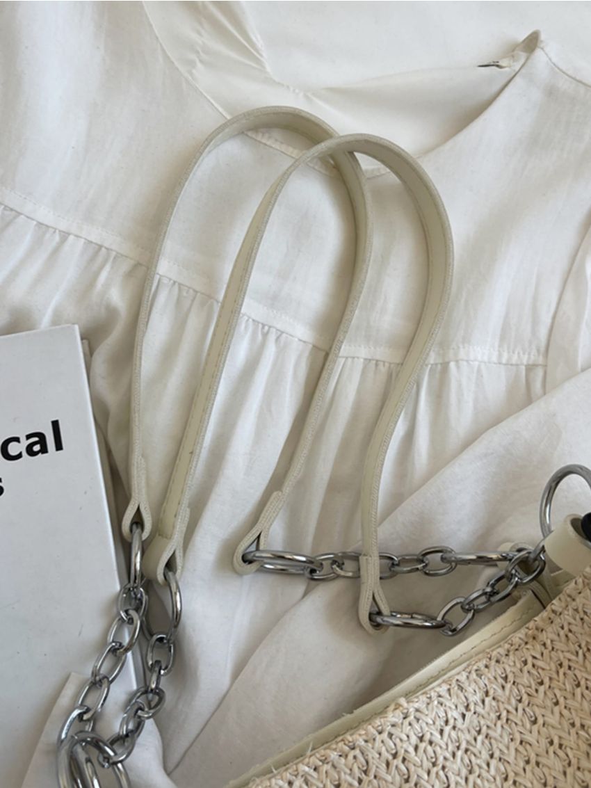 Letter Patch Decor Straw Bag Without Bag Charm