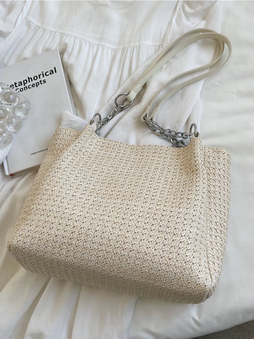 Letter Patch Decor Straw Bag Without Bag Charm