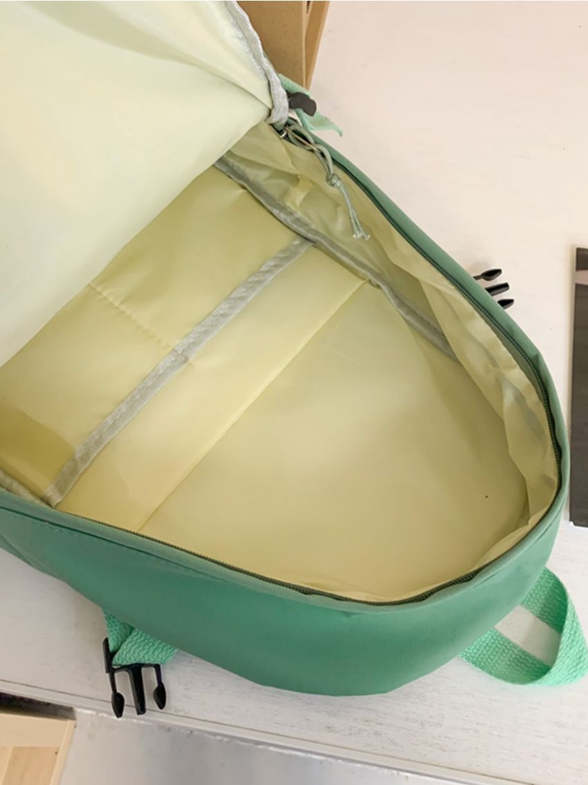 Two Tone Release Buckle & Badge Decor Functional Backpack