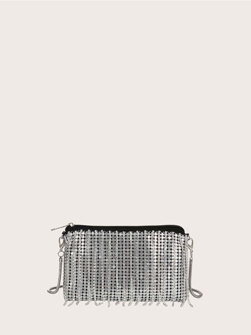 Mini Rhinestone Fringe Decor Square Bag