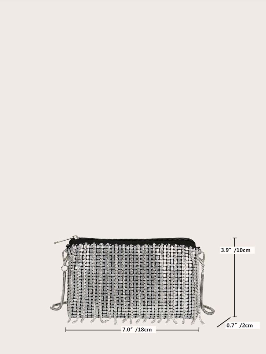 Mini Rhinestone Fringe Decor Square Bag