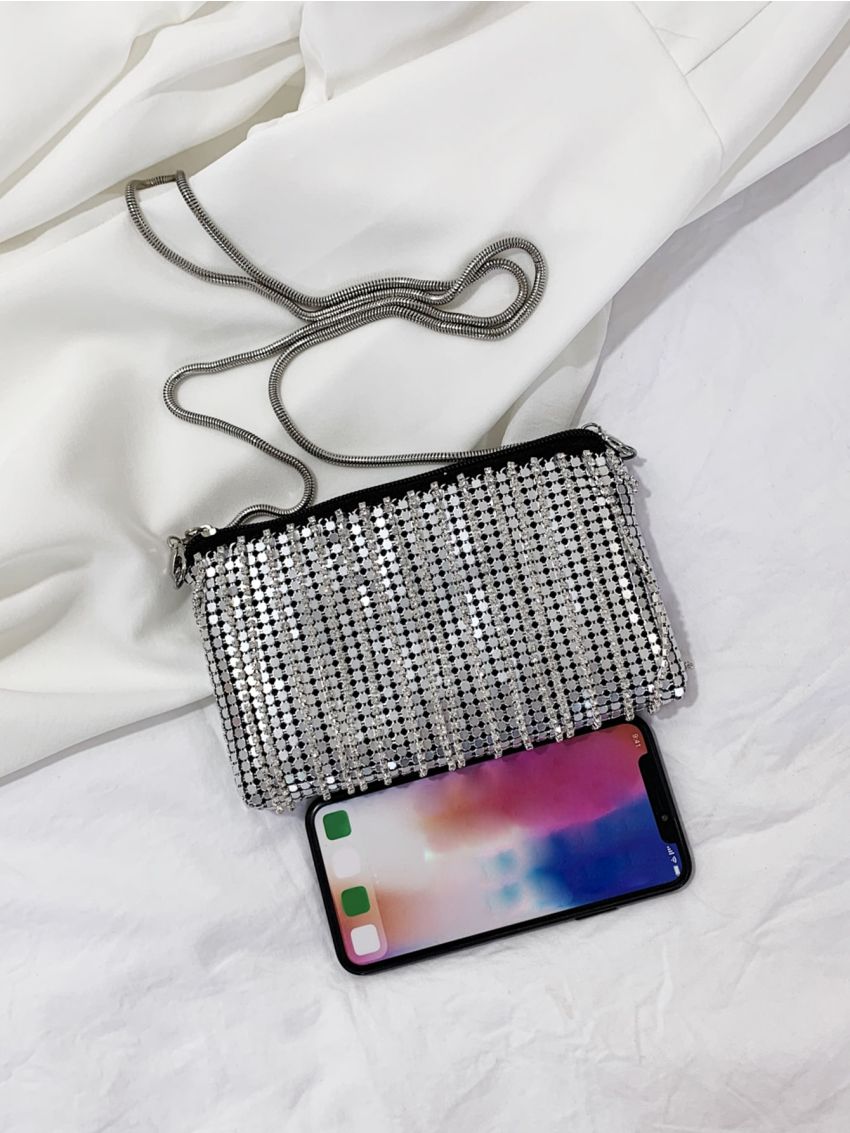 Mini Rhinestone Fringe Decor Square Bag