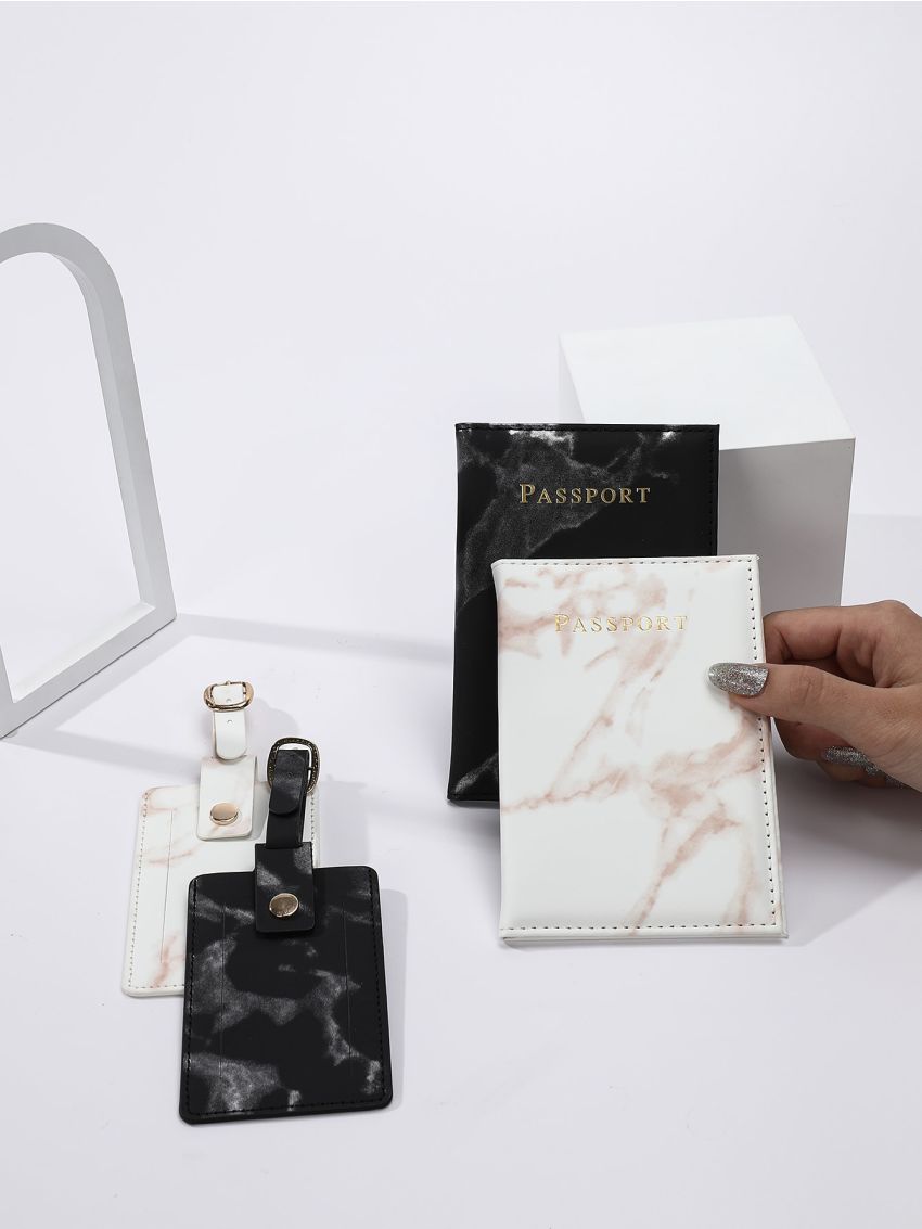 2pcs Letter Graphic Passport Cases And 2pcs Luggage Tags