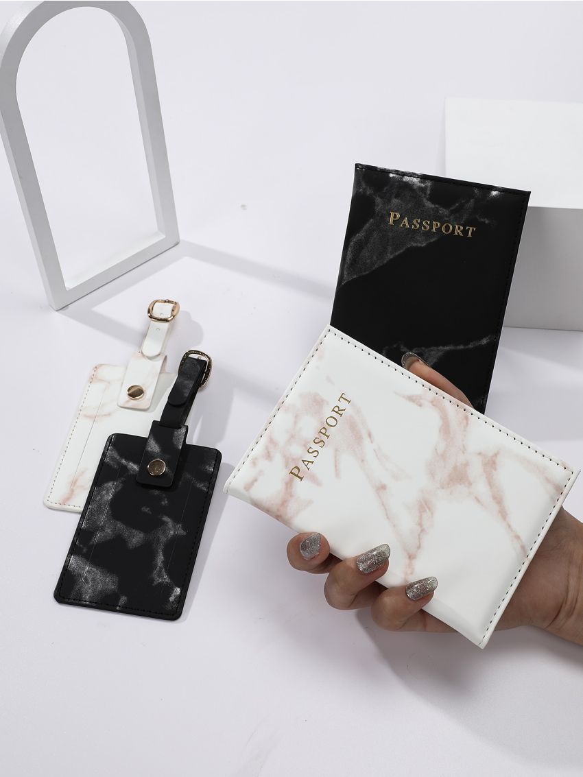 2pcs Letter Graphic Passport Cases And 2pcs Luggage Tags