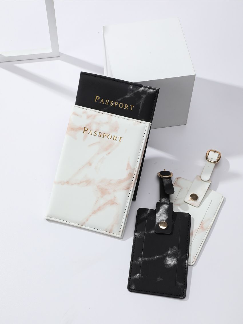 2pcs Letter Graphic Passport Cases And 2pcs Luggage Tags