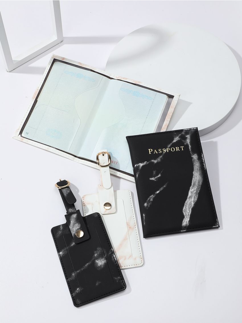 2pcs Letter Graphic Passport Cases And 2pcs Luggage Tags