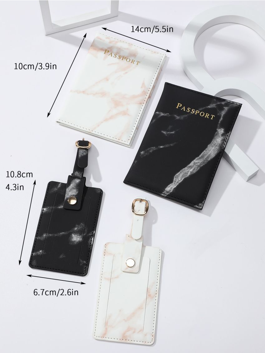 2pcs Letter Graphic Passport Cases And 2pcs Luggage Tags