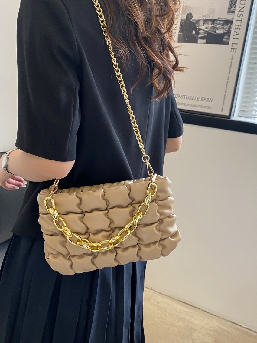 Chain Decor Ruched Bag