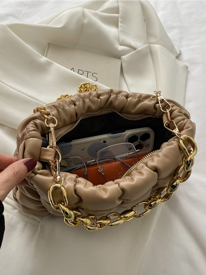 Chain Decor Ruched Bag