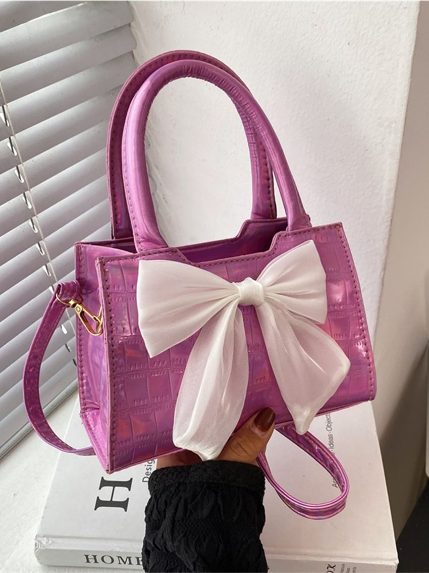 Crocodile Embossed Bow Decor Square Bag