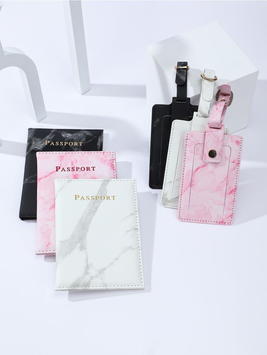 3pcs Letter Graphic Passport Cases And 3pcs Luggage Tags