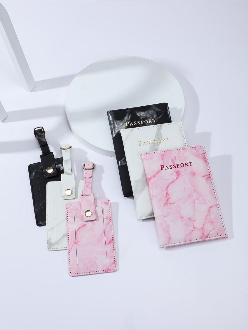 3pcs Letter Graphic Passport Cases And 3pcs Luggage Tags
