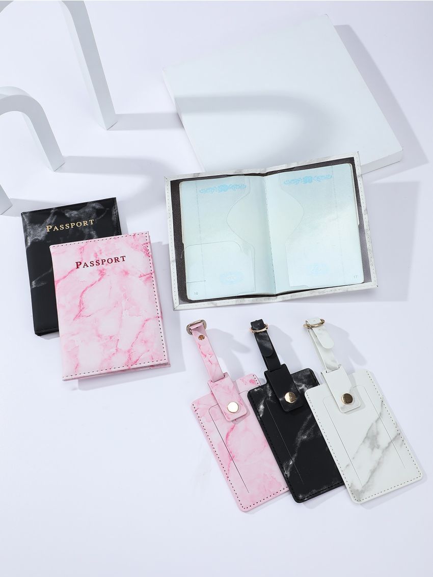 3pcs Letter Graphic Passport Cases And 3pcs Luggage Tags