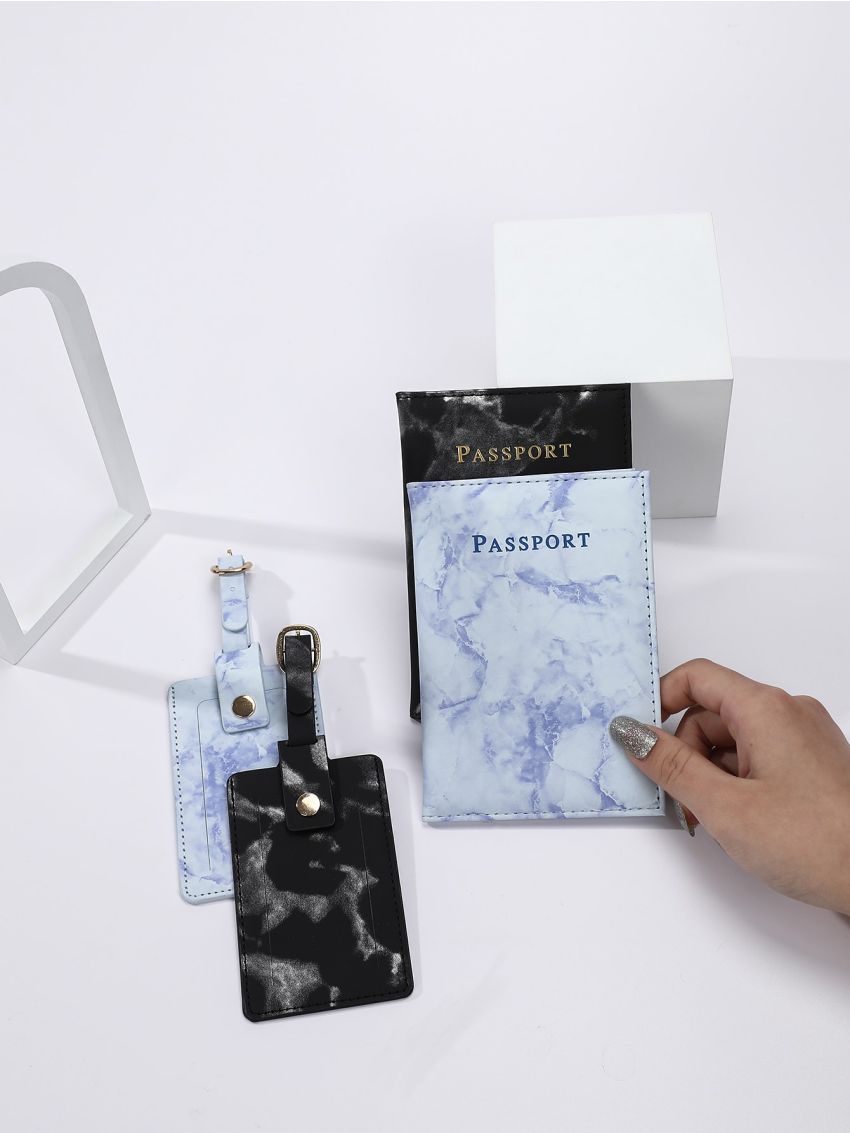 2pcs Letter Graphic Passport Cases And 2pcs Luggage Tags