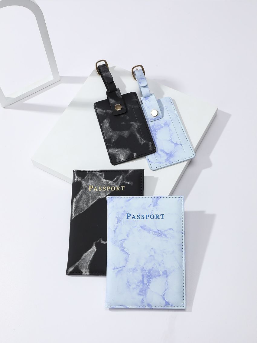 2pcs Letter Graphic Passport Cases And 2pcs Luggage Tags