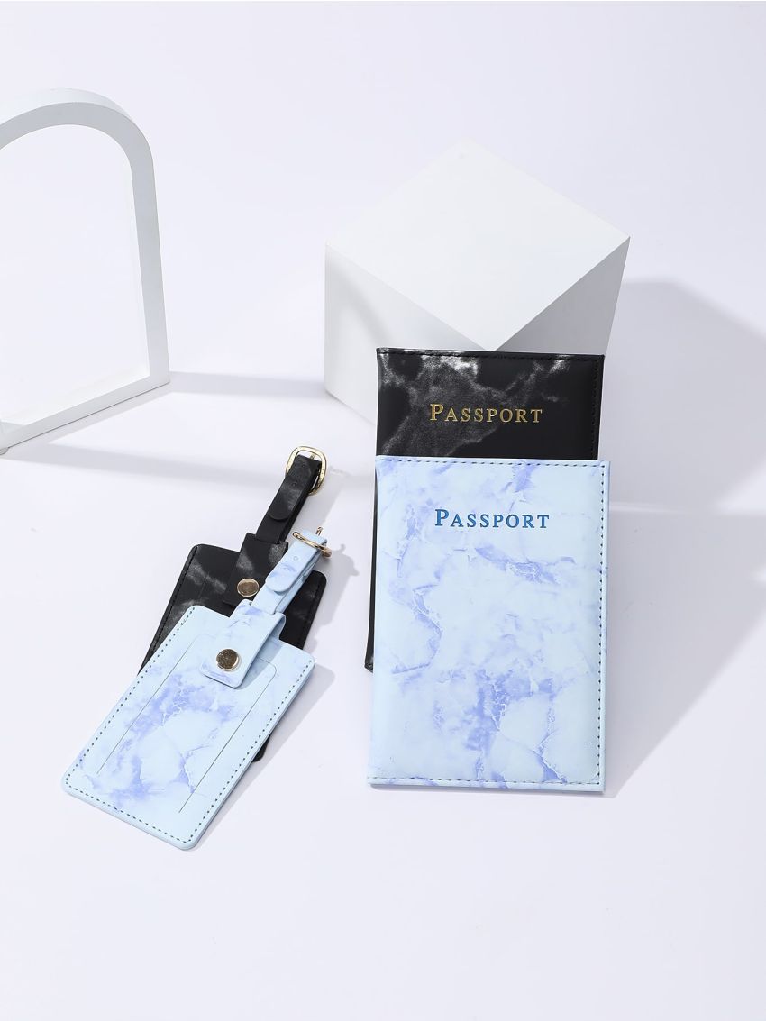 2pcs Letter Graphic Passport Cases And 2pcs Luggage Tags
