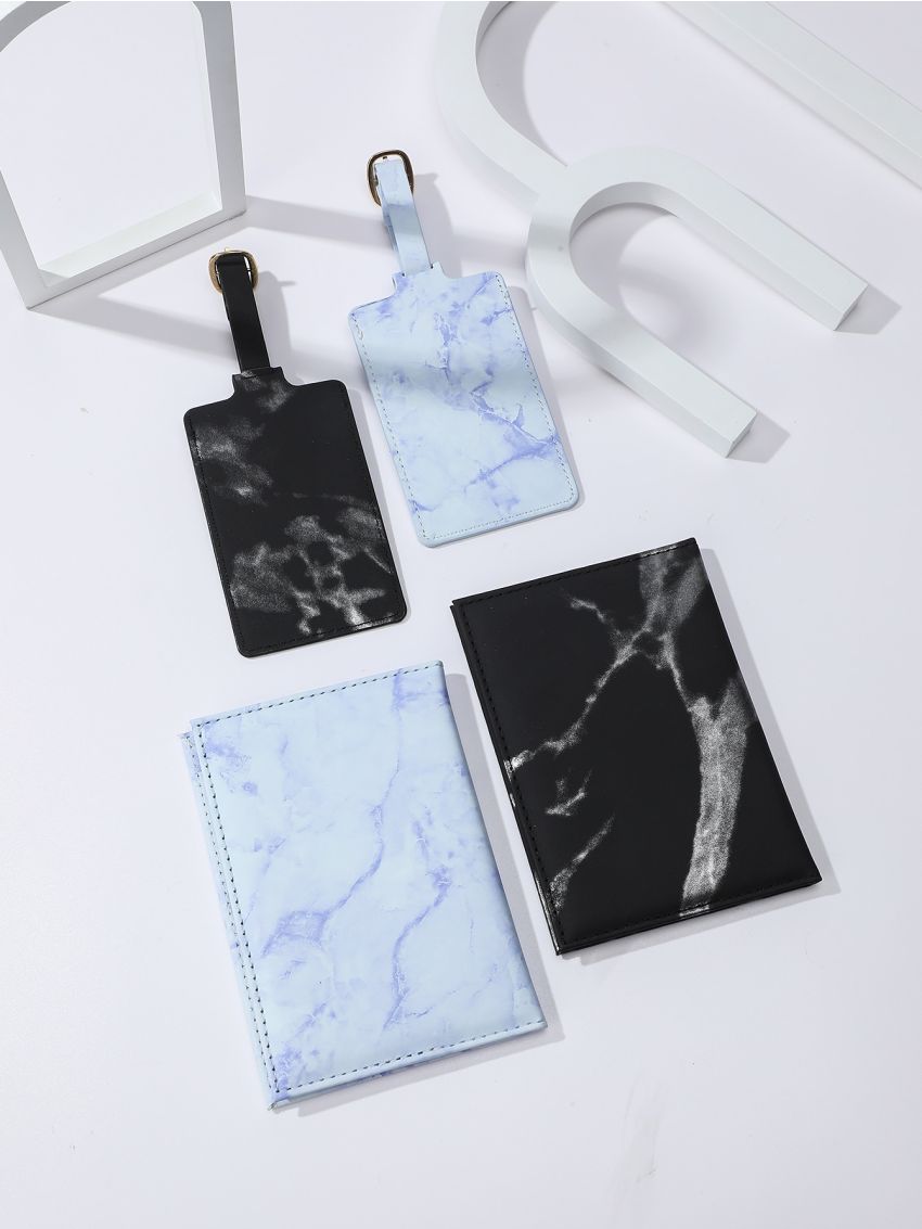 2pcs Letter Graphic Passport Cases And 2pcs Luggage Tags