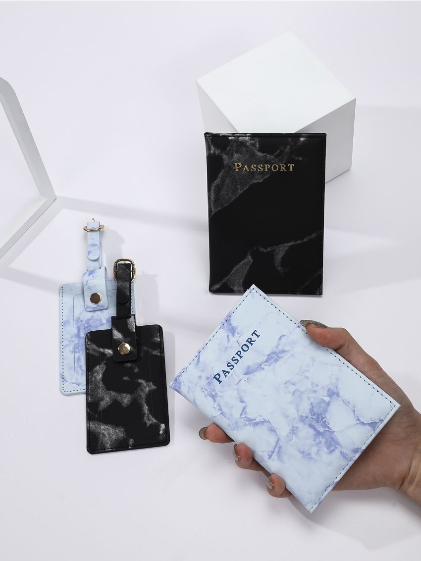 2pcs Letter Graphic Passport Cases And 2pcs Luggage Tags