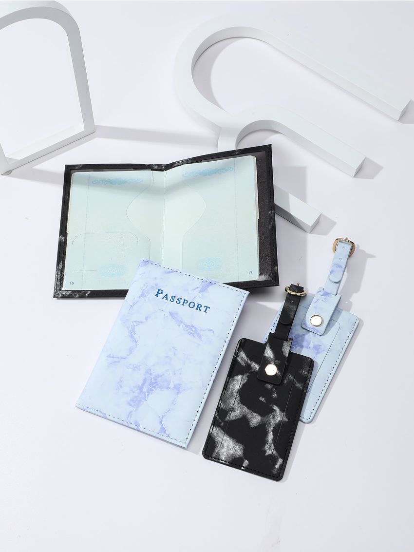 2pcs Letter Graphic Passport Cases And 2pcs Luggage Tags