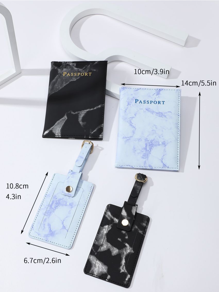 2pcs Letter Graphic Passport Cases And 2pcs Luggage Tags