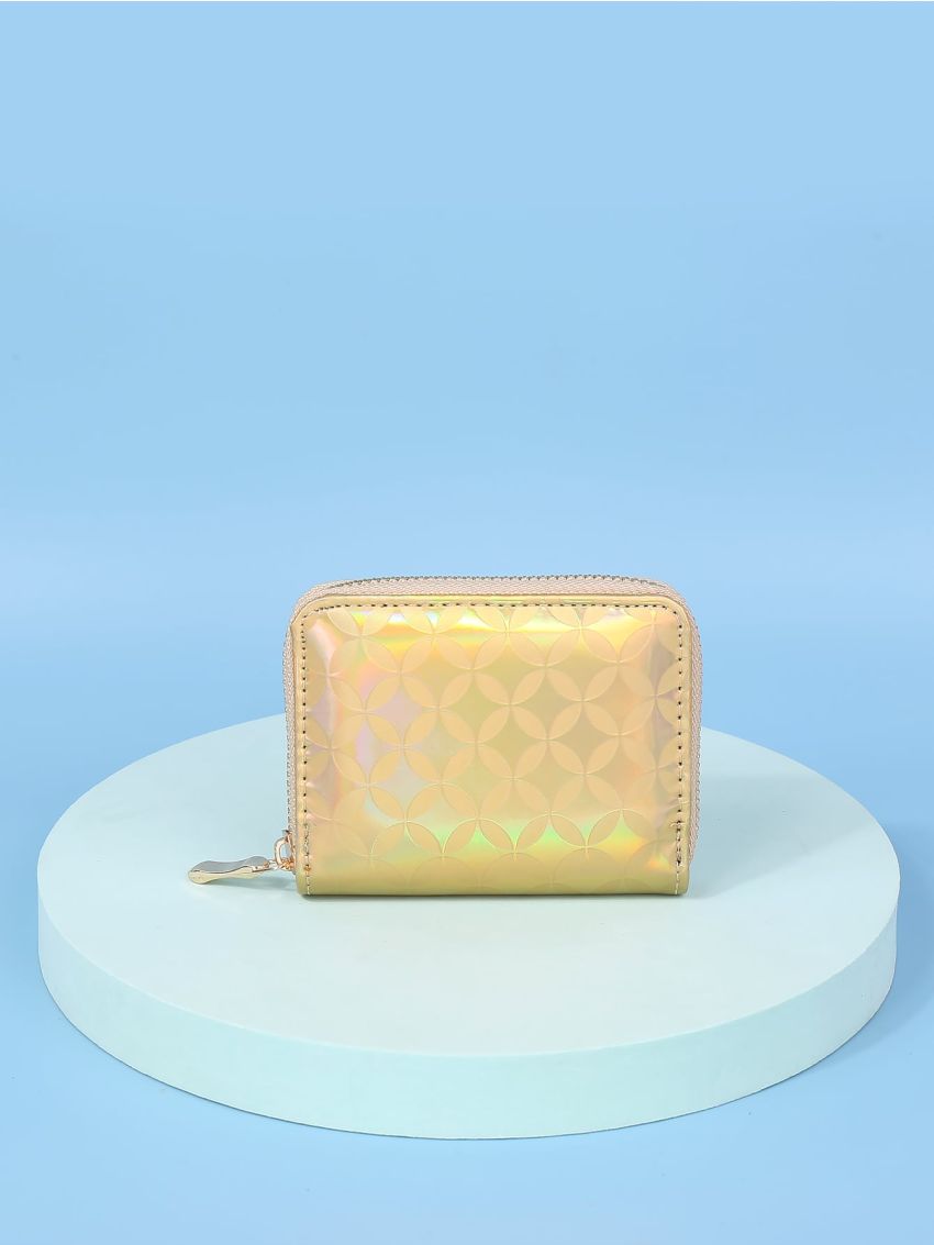 Holographic Geometric Print Zipper Around Small Wallet