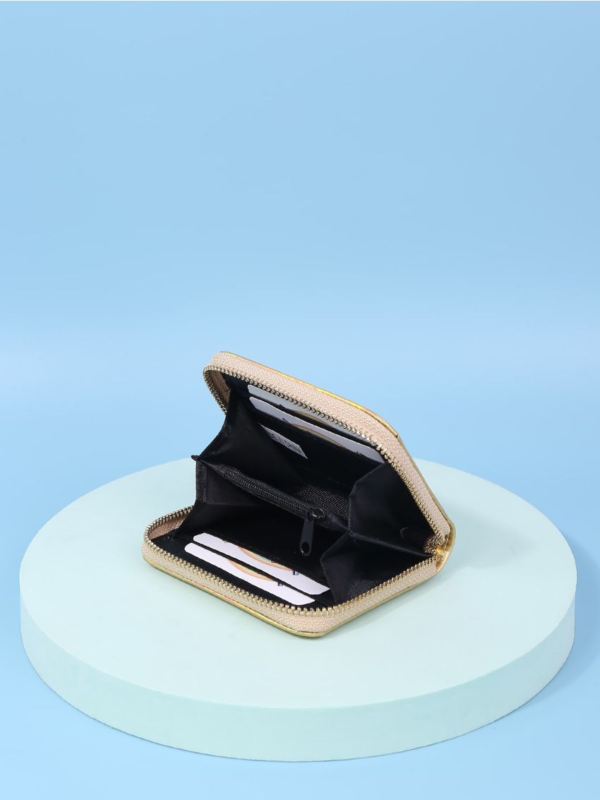 Holographic Geometric Print Zipper Around Small Wallet