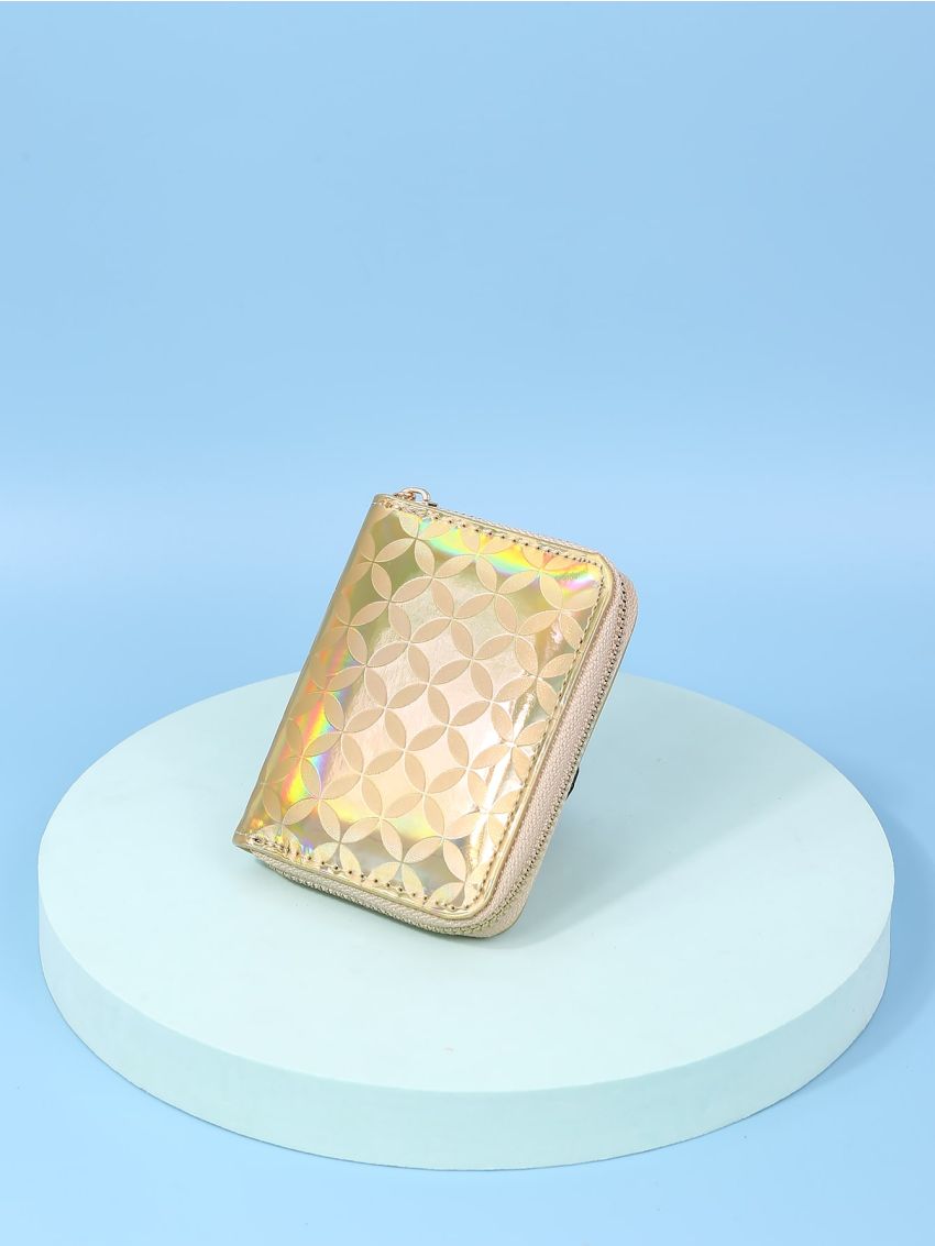 Holographic Geometric Print Zipper Around Small Wallet