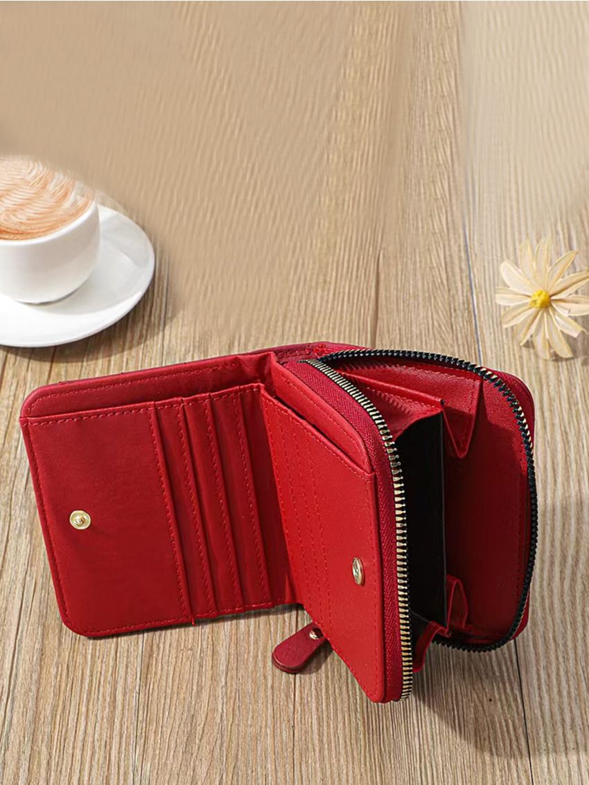 Quilted Detail Zipper Around Small Wallet