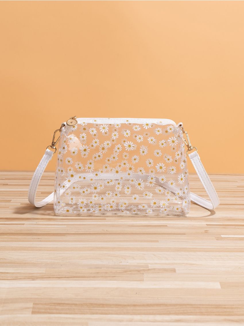 Clear Floral Graphic Square Bag