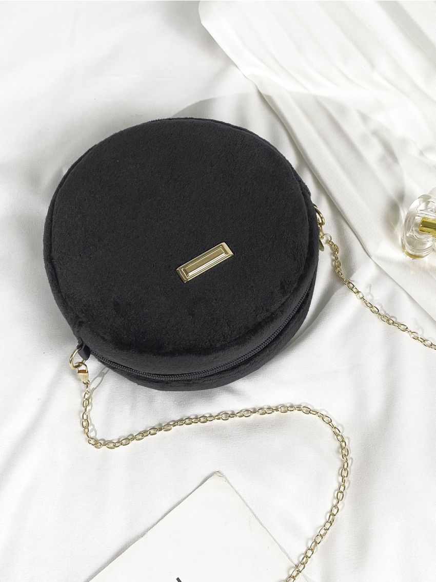 Mini Metal Decor Fuzzy Circle Bag