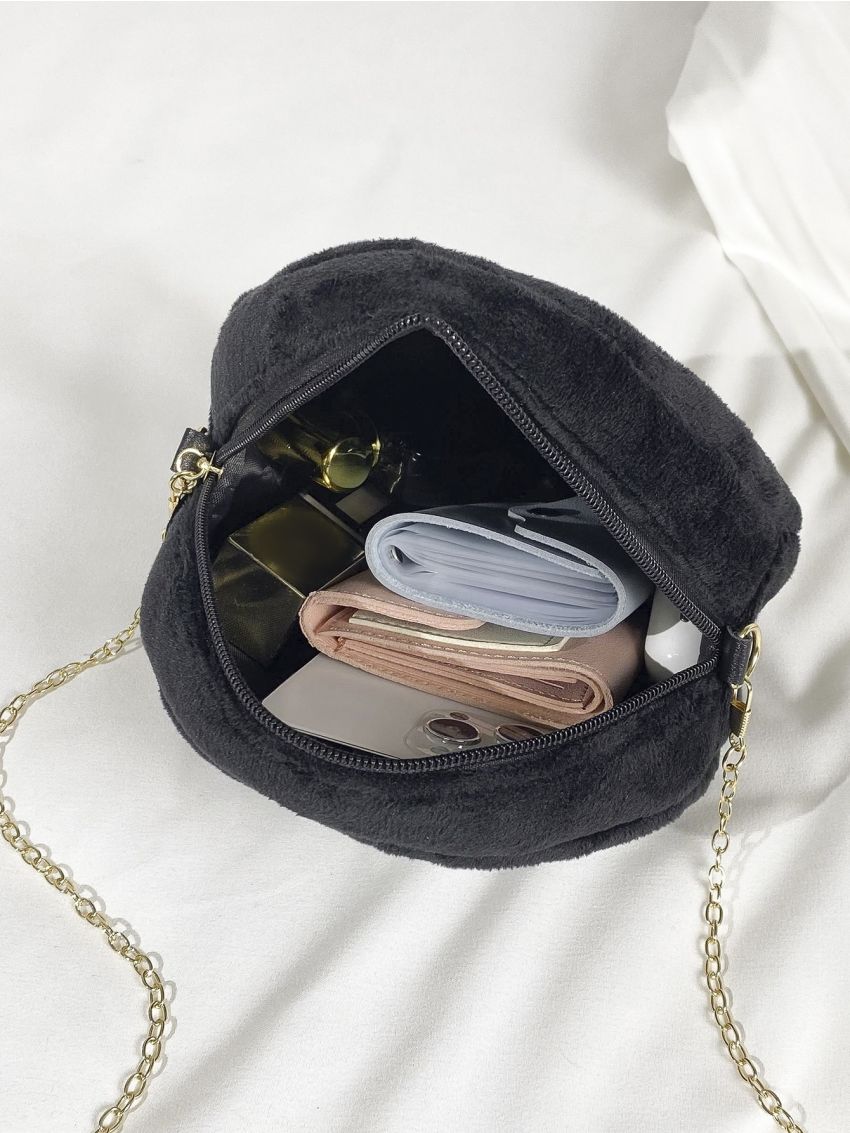 Mini Metal Decor Fuzzy Circle Bag