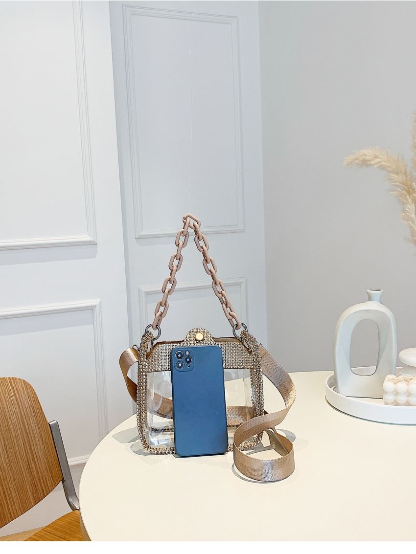 Mini Square Bag Rhinestone Detail Chain Strap